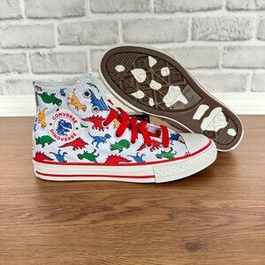 CONVERSE ALL STAR CTAS HI Dinosaur 2 Kids Shoes Canvas White Red Sneaker 663636C